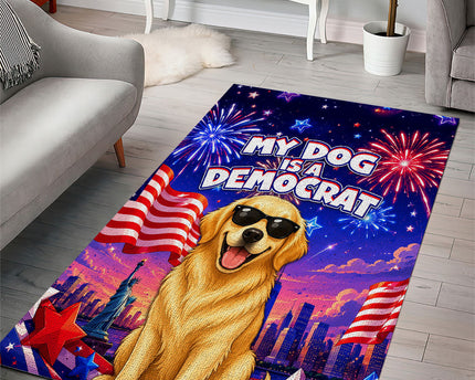 Golden Retriever My Dog Is A Democrat Area Rug Patriotic Statue Of Liberty Fireworks
