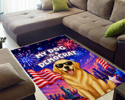 Golden Retriever My Dog Is A Democrat Area Rug Patriotic Statue Of Liberty Fireworks