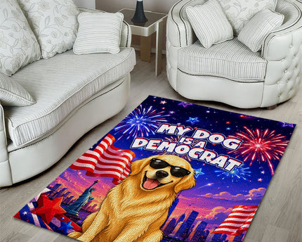 Golden Retriever My Dog Is A Democrat Area Rug Patriotic Statue Of Liberty Fireworks