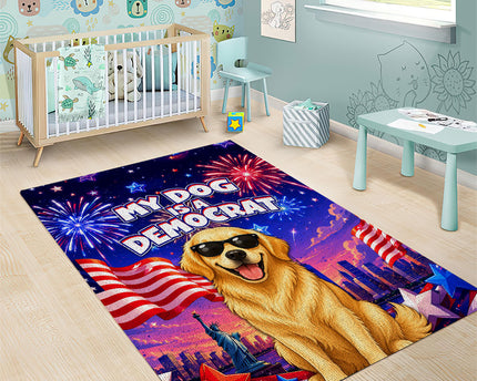 Golden Retriever My Dog Is A Democrat Area Rug Patriotic Statue Of Liberty Fireworks