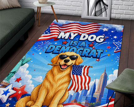 My Dog Is A Democrat Area Rug Golden Retriever Patriotic American Flag Graphic