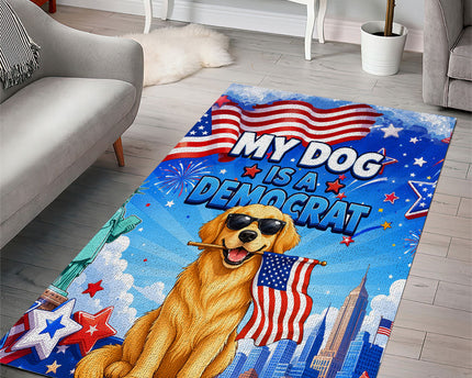 My Dog Is A Democrat Area Rug Golden Retriever Patriotic American Flag Graphic