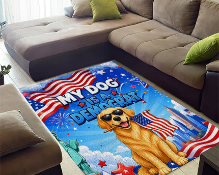 My Dog Is A Democrat Area Rug Golden Retriever Patriotic American Flag Graphic