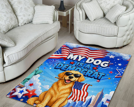 My Dog Is A Democrat Area Rug Golden Retriever Patriotic American Flag Graphic