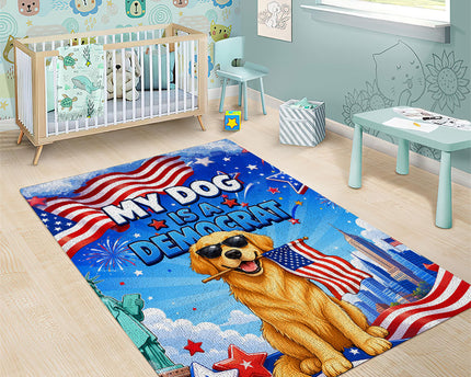 My Dog Is A Democrat Area Rug Golden Retriever Patriotic American Flag Graphic