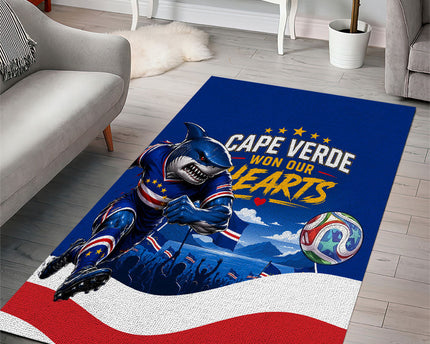 Cape Verde Won Our Hearts Soccer Area Rug Blue Sharks Football Mascot Patriotic National Team