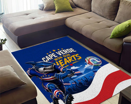 Cape Verde Won Our Hearts Soccer Area Rug Blue Sharks Football Mascot Patriotic National Team
