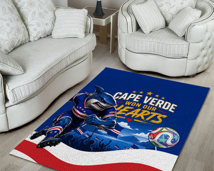Cape Verde Won Our Hearts Soccer Area Rug Blue Sharks Football Mascot Patriotic National Team