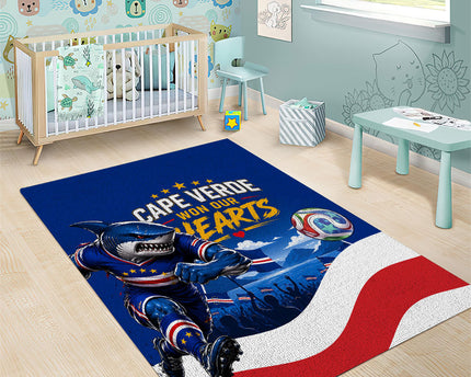 Cape Verde Won Our Hearts Soccer Area Rug Blue Sharks Football Mascot Patriotic National Team