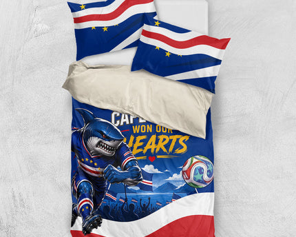Cape Verde Won Our Hearts Soccer Bedding Set Blue Sharks Football Mascot Patriotic National Team