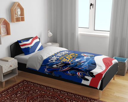 Cape Verde Won Our Hearts Soccer Bedding Set Blue Sharks Football Mascot Patriotic National Team