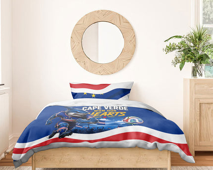 Cape Verde Won Our Hearts Soccer Bedding Set Blue Sharks Football Mascot Patriotic National Team