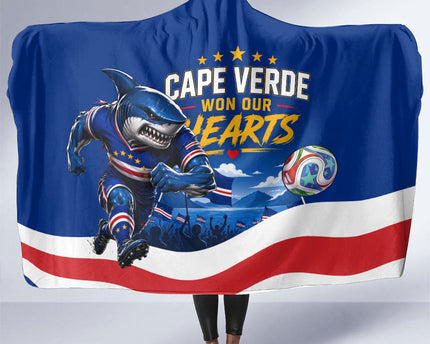 Cape Verde Won Our Hearts Soccer Hooded Blanket Blue Sharks Football Mascot Patriotic National Team