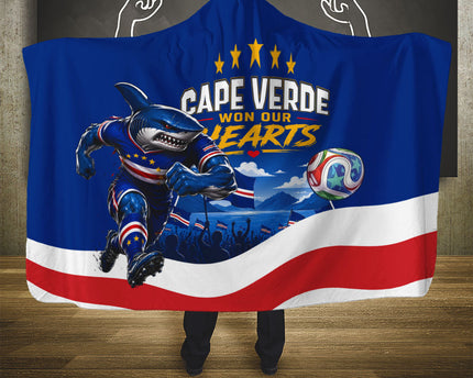 Cape Verde Won Our Hearts Soccer Hooded Blanket Blue Sharks Football Mascot Patriotic National Team