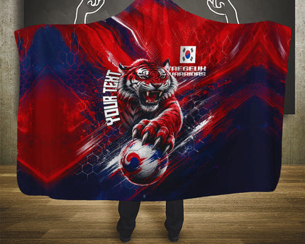 Personalized Taegeuk Warriors Korean Tiger Football Hooded Blanket South Korean Tiger Soccer Ball Flag