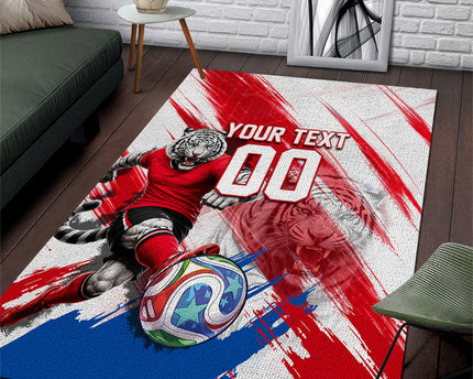 Personalized South Korea White Tiger Soccer Area Rug Fierce Football Mascot Korean Flag