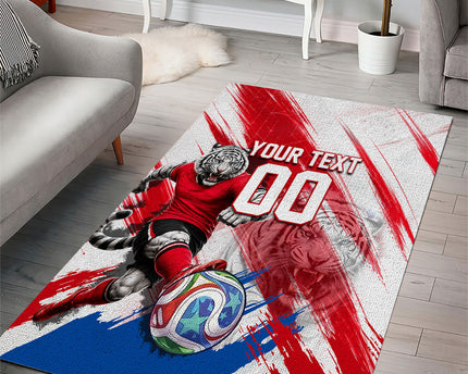 Personalized South Korea White Tiger Soccer Area Rug Fierce Football Mascot Korean Flag