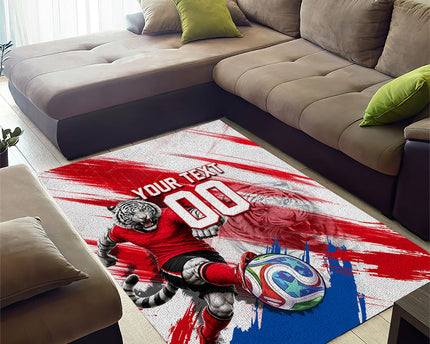 Personalized South Korea White Tiger Soccer Area Rug Fierce Football Mascot Korean Flag