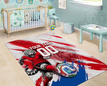 Personalized South Korea White Tiger Soccer Area Rug Fierce Football Mascot Korean Flag