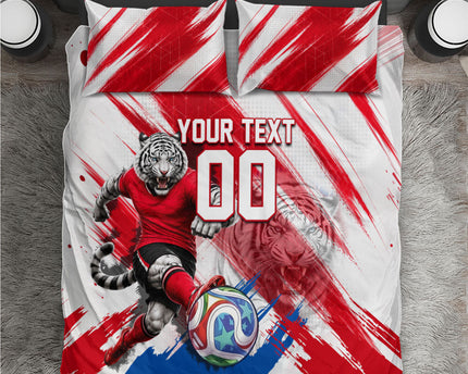 Personalized South Korea White Tiger Soccer Bedding Set Fierce Football Mascot Korean Flag