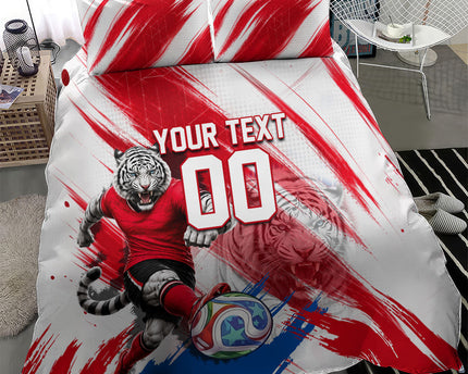 Personalized South Korea White Tiger Soccer Bedding Set Fierce Football Mascot Korean Flag
