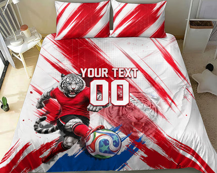 Personalized South Korea White Tiger Soccer Bedding Set Fierce Football Mascot Korean Flag