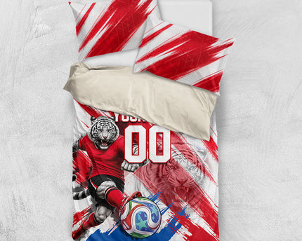 Personalized South Korea White Tiger Soccer Bedding Set Fierce Football Mascot Korean Flag