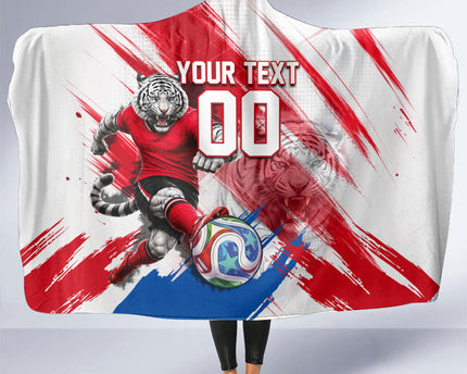 Personalized South Korea White Tiger Soccer Hooded Blanket Fierce Football Mascot Korean Flag