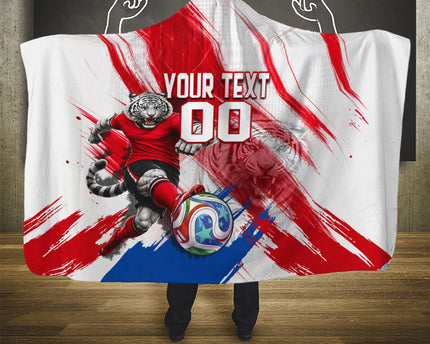 Personalized South Korea White Tiger Soccer Hooded Blanket Fierce Football Mascot Korean Flag