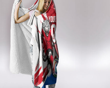 Personalized South Korea White Tiger Soccer Hooded Blanket Fierce Football Mascot Korean Flag