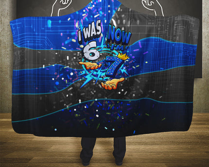 7th Birthday Boys Hooded Blanket I was 6 Now Im 7 Gaming And Tech Theme