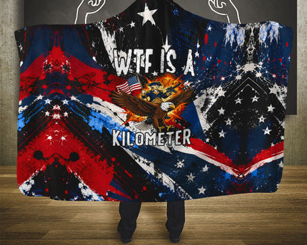 4th Of July WTF Is A Kilometer Patriotic Eagle Hooded Blanket American Flag George Washington