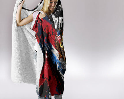 4th Of July WTF Is A Kilometer Patriotic Eagle Hooded Blanket American Flag George Washington