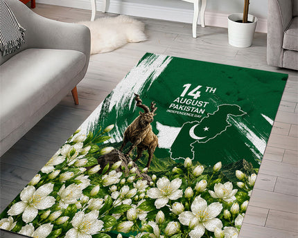 Pakistan Independence Day August 14 Area Rug Patriotic Markhor Heritage Landmarks And Jasmine