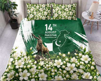 Pakistan Independence Day August 14 Bedding Set Patriotic Markhor Heritage Landmarks And Jasmine