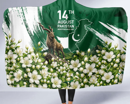 Pakistan Independence Day August 14 Hooded Blanket Patriotic Markhor Heritage Landmarks And Jasmine