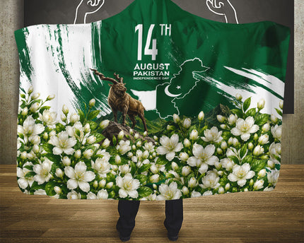 Pakistan Independence Day August 14 Hooded Blanket Patriotic Markhor Heritage Landmarks And Jasmine