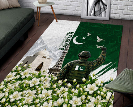 Pakistan Independence Day Area Rug Patriotic Soldier Heritage Landmarks And Jasmine