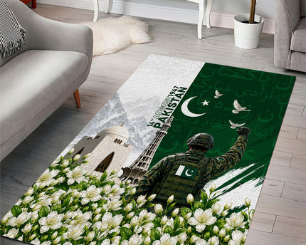 Pakistan Independence Day Area Rug Patriotic Soldier Heritage Landmarks And Jasmine