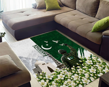 Pakistan Independence Day Area Rug Patriotic Soldier Heritage Landmarks And Jasmine