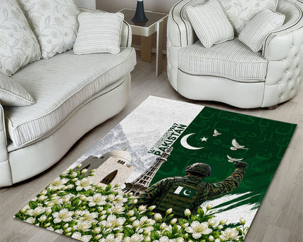 Pakistan Independence Day Area Rug Patriotic Soldier Heritage Landmarks And Jasmine