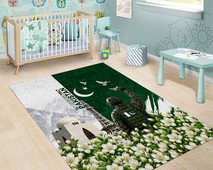 Pakistan Independence Day Area Rug Patriotic Soldier Heritage Landmarks And Jasmine