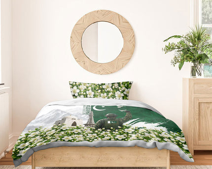 Pakistan Independence Day Bedding Set Patriotic Soldier Heritage Landmarks And Jasmine