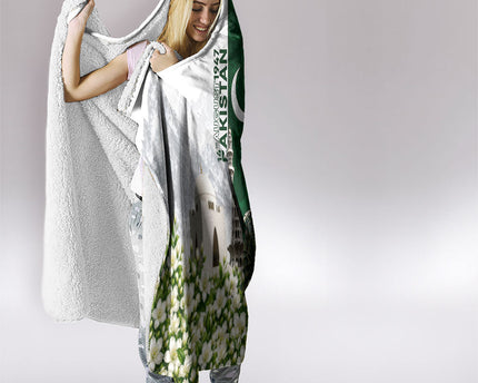 Pakistan Independence Day Hooded Blanket Patriotic Soldier Heritage Landmarks And Jasmine
