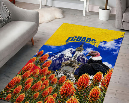 Ecuador Independence Day Area Rug Patriotic Andean Condor Monument And Mountain