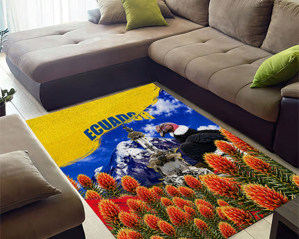 Ecuador Independence Day Area Rug Patriotic Andean Condor Monument And Mountain