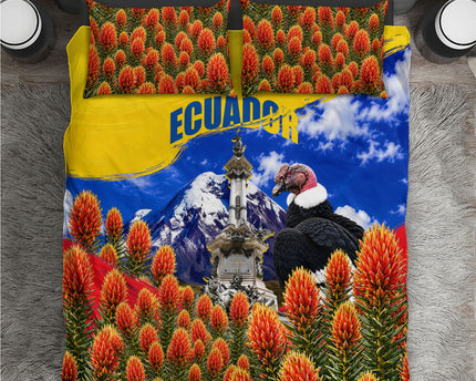 Ecuador Independence Day Bedding Set Patriotic Andean Condor Monument And Mountain