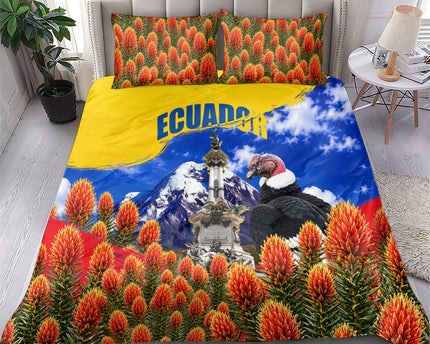 Ecuador Independence Day Bedding Set Patriotic Andean Condor Monument And Mountain