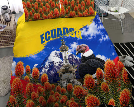 Ecuador Independence Day Bedding Set Patriotic Andean Condor Monument And Mountain