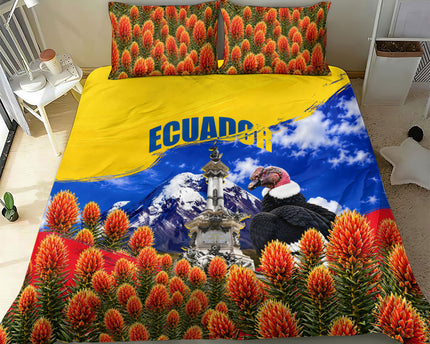 Ecuador Independence Day Bedding Set Patriotic Andean Condor Monument And Mountain